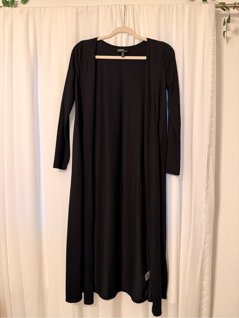 Street Works Black Long Open-Front Maxi Cardigan
